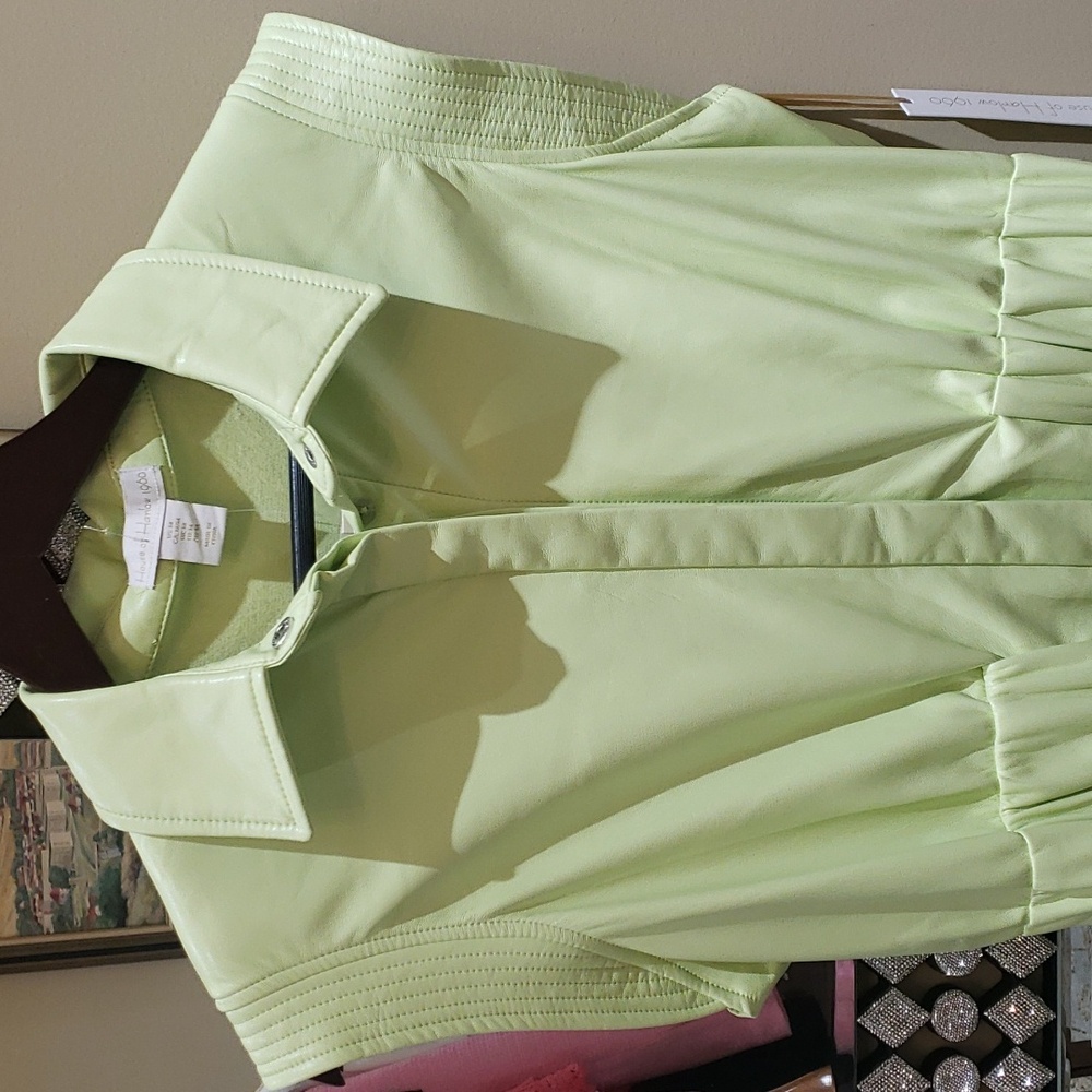 Nwt House of Harlow Lime green faux leather dress medium &small - Picture 5 of 13